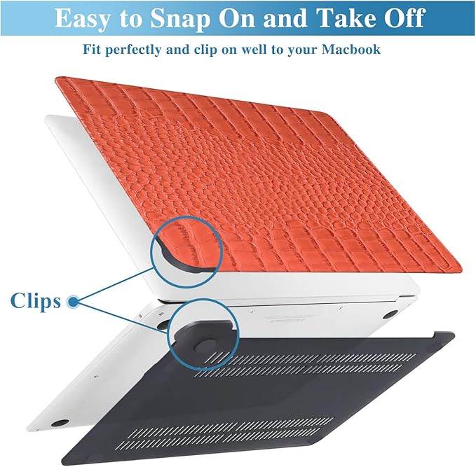 KEROM Compatible with Crocodile MacBook Air 13 Inch Case 2025-2022 M4 M3 M2 A3240 A3113 A2681, Textured Elegant Luxury Aligator Skin Snakeskin PU Leather Hardshell Case & Keyboard Cover, Orange