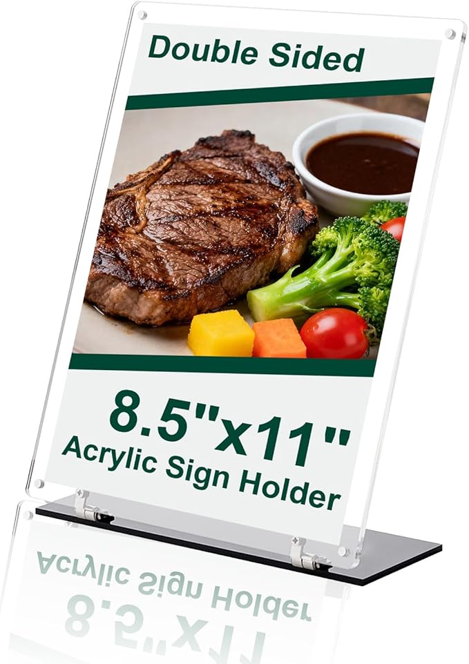 8.5"x11" Acrylic Sign Holder, 180° Adjustable Magnetic Code Sign Menu Stand, Double-Sided Clear Table Paper Display Holder For Office, Store, Restaurant