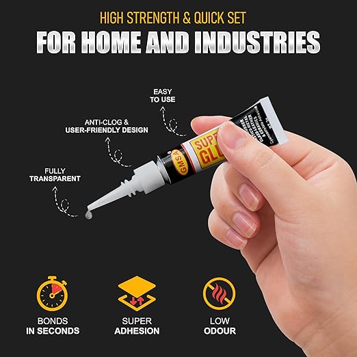 4 Pack Super Glue All Purpose, Fastest & Toughest Adhesive 3g Instant Repair Unbreakable Bond, Strong Superglue Liquid for Hard Plastic, Rubber, Metal, Leather, Ceramics, Wood, DIY Craft