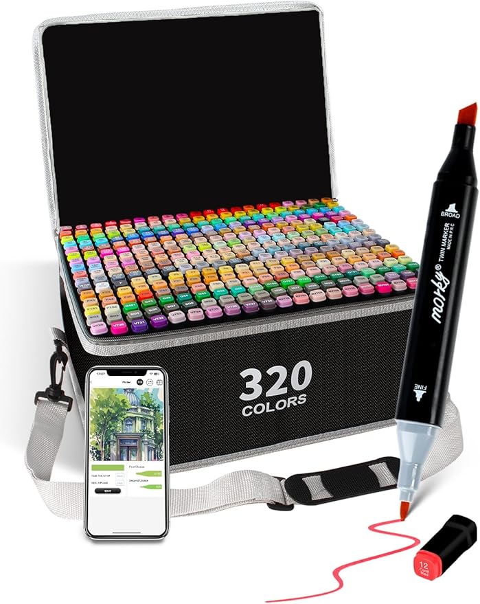 320 Colors Alcohol Markers with Free App, Chisel & Fine Tip Alcohol-Based Marker Set for Adults Kids, Dual Tip Artist Markers for Drawing, Coloring Illustration, Painting and Great Gift Idea