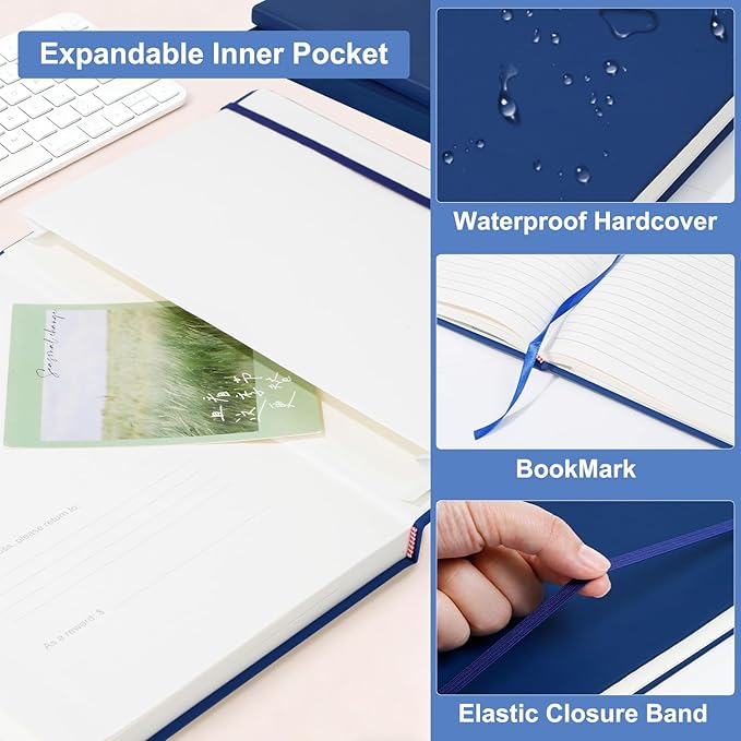 COMIX B5 Lined Journal Notebooks, 240 Pages, 6.9 x 9.8 Inches, Navy Blue, Hardcover Journaling Notebooks for Men & Women- Fits for Office, Business, School, Notes Taking & Writing