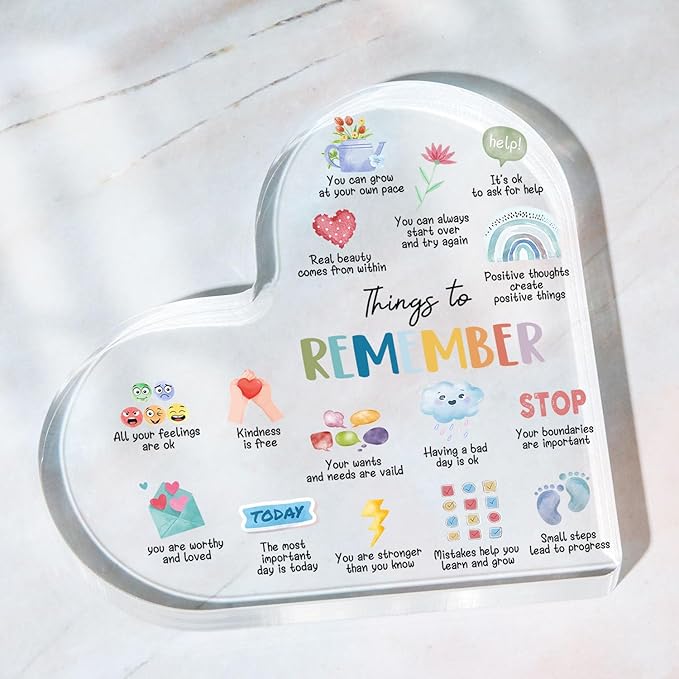Mental Health Gifts, Things to Remember Mental Health Decor, Therapy Office Decor, Mindfulness Sign for Therapy Office Acrylic Heart Gifts, School Counselor Sign, Psychology Therapy Gift