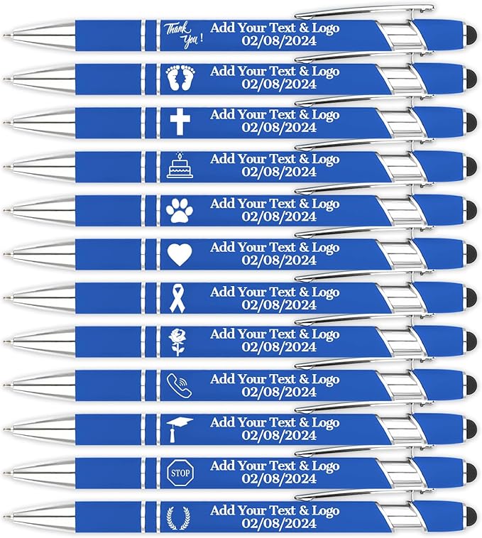 Personalized Pens with Name Logo or Message, Custom Free Engraving Metal Ballpoint Pen with Black Ink Customized Gift for Business, Graduation and Promotions (Blue)
