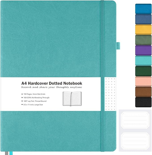 Dotted Journal, Hardcover Notebook 8.5 x 11, Dot Grid Notebook Journal for Women, Men, Large Leather Journals for Writing, Bullet, No Bleed Thick Paper, A4 Notebooks for Work, School, Notes, Teal