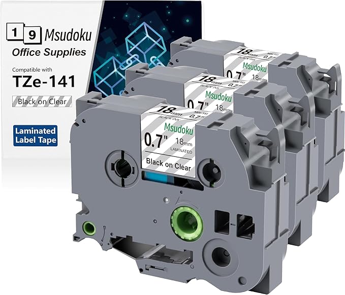 Tape Tze Tz Clear Compatible with 18mm 0.7 Laminated Brother P Touch Label Maker Tape TZe-141 TZe141 Label Tape for PT D400 D600 D610 P710BT, Black on Clear, 3/4 Inch x 26.2 Feet