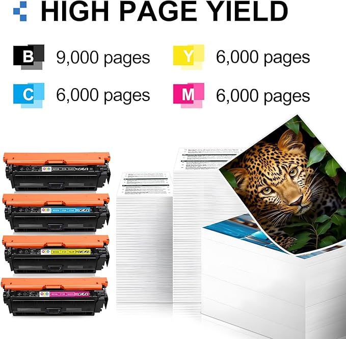 213X Toner Cartridges High Yield 4 Pack(with Chip) Compatible with 213X W2130X 213A W2130A 4 Pack for Enterprise 5700dn 6700dn 6701dn, Flow MFP 5800 6800, MFP 5800 6800(Black Cyan Yellow Magenta)