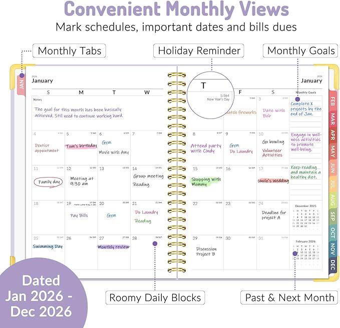 2026 Planner, Forvencer Calendar Planner Weekly and Monthly, January 2026-December 2026, 6" X 8", Hardcover Agenda Book with Tabs, Cute Daily Journal Planning with Inner Pocket, Home College Organizer Notebook for Office School Supplies, A5, Tender Yellow