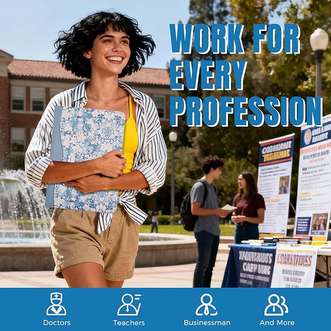 Padfolio Portfolio Folder Binder-Organizer Planner Notebook Zippered Portfolio Padfolio for Women & Men with Document Sleeve,Letter/A4 Size Clipboard,Business Card Holders (Blue Flower)