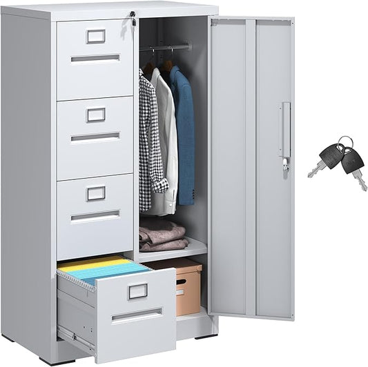 4 Drawer File Cabinet with 1 Door,Metal Storage Locker Cabinets for Employees,Home Office Filing Cabinets for Legal/Letter Size Files,Assembly Required
