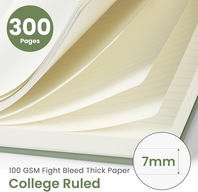 Lined Spiral Notebook Journal for Work, 300 Pages Thick B5 (7.1"x10") College Ruled Journal for Women & Writing, Hardcover Notebook for Note Taking, Perfect for Office Home School Supplies, Green