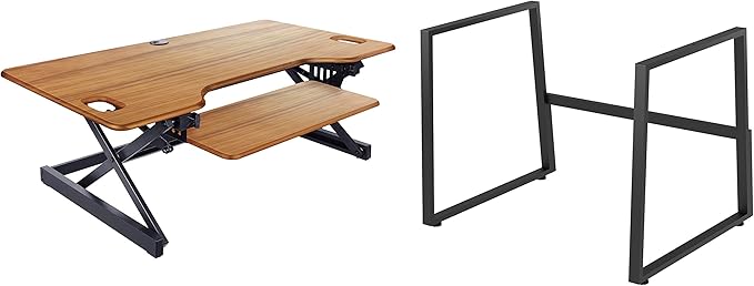 Rocelco 46" Large Height Adjustable Standing Desk BUNDLE - Quick Sit Stand Up Dual Monitor Riser - Gas Spring Assist Computer Workstation - Retractable Keyboard Tray - Teak wood Grain (R DADRT-46-FS2)