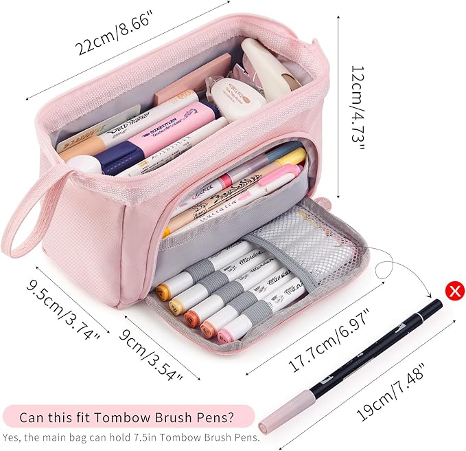 HVOMO Pencil Case Large Capacity Pencil Pouch Handheld Pen Bag Cosmetic Gift for Office School Teen Girl Boy Men Women Adult (Pink)