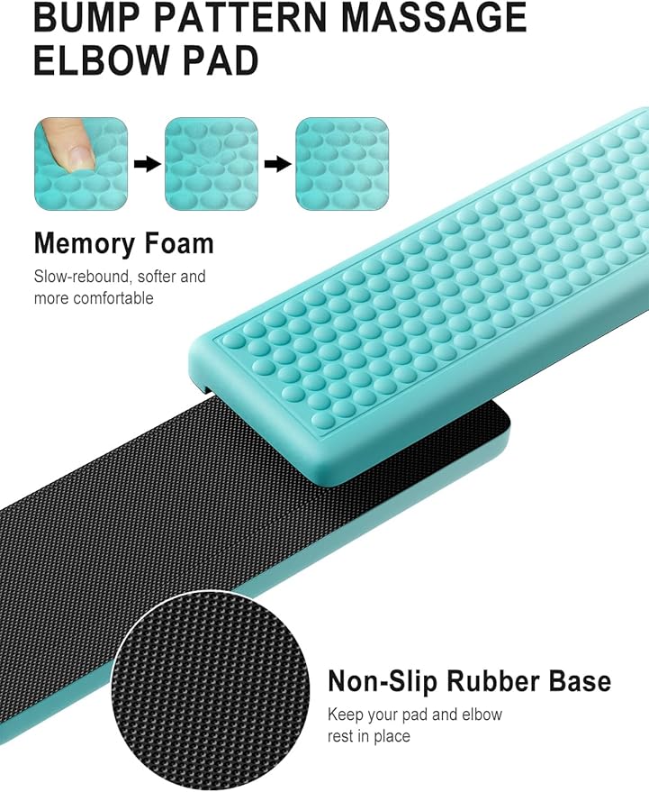 Hsurbtra L-Shaped Desk Elbow Pad, 2-Piece Soft Memory Foam Elbow Support Padding with Non-Slip Rubber Base, Ergonomic Desk Edge Cushion Wrist Rest for Office, Home, Work, Gaming, Lake Green