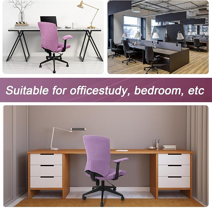 Tallew 4 Pcs Office Chair Covers Set Computer Universal Protective Stretchable Chair Seat Covers Desk Armrest Slipcovers Pads Office Cushion Backrest for Rotating(Lilac Purple)