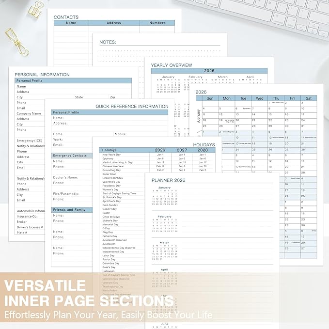 GuassLee Large 2026 Planner, Weekly and Monthly Planner from January 2026-December 2026, 8.5"x 11" Calendar Agenda Book with Back Pocket, Stickers for Home Office School Supplies, A4 Size, Khaki