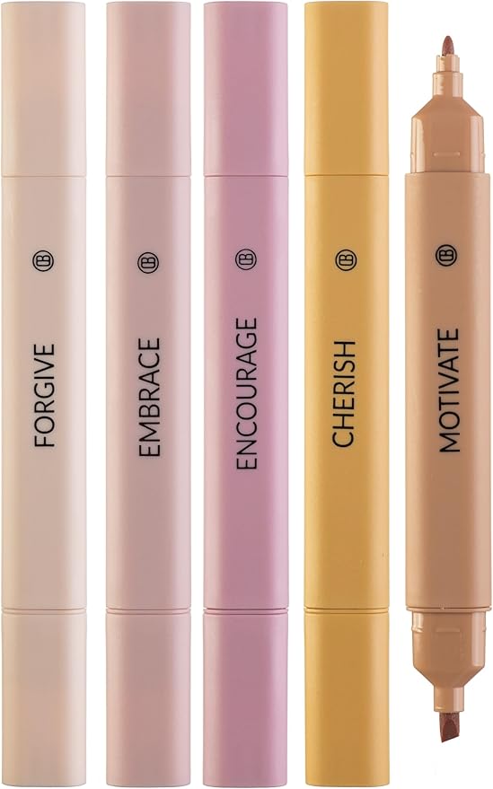 DIVERSEBEE Bible Highlighters Assorted Colors, 5 Pack No Bleed Dual Tip Aesthetic Pastel Highlighter Pens for Journaling, Note Taking, School, Bible Study Supplies and Accessories (Rose)