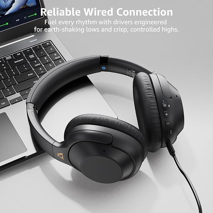 Riibox Y7Pro Hybrid Active Noise Cancelling Headphones, LDAC Hi-Res Audio, 75H Playtime, Deep Bass, Customize EQ via App, Comfort Fit Wireless Over-Ear Bluetooth Headphones for Home Office Travel