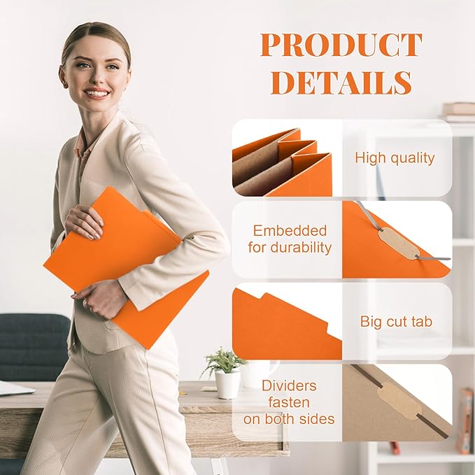 Skyygemm 12 Pcs Classification Folders Letter Size, 2 Pocket Dividers Pressboard File Folder with Fasteners, Expanding File Organizer Bulk for Teachers, Clergy, Office, Church, Christmas (Orange)