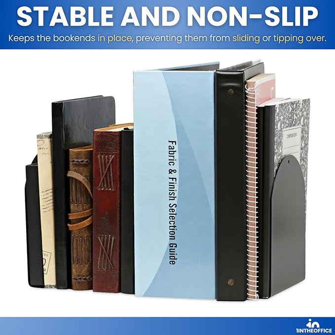 1InTheOffice Bookends for Shelves, Metal Bookends, 6" x 5" x 7", Magnetic, Black, 4 Pack