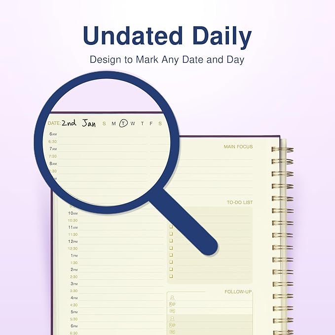 Undated Daily Planner To Do List Hourly Schedule 2027 2026 2025 Calendar & Holiday Habit Tracker 180 Pages Letter Size 8.5" x 11" Sheets Hardcover Wire-O Spiral Bound Notebook (Indigo)