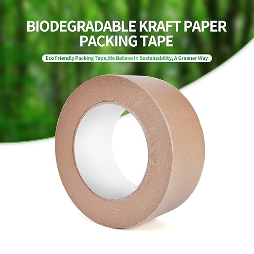 TAPEBEAR Eco-Friendly Kraft Paper Tape, Biodegradable Kraft Paper Tape, Recyclable Writable Packing Tape, Non-Coated Surface for Masking, Sealing, and Packaging Use, 2inch x 60yards, 36Rolls