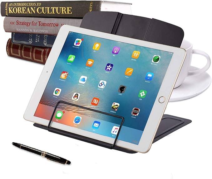 MSDADA 1PC Desk Book Stand Metal Reading Rest Book Holder Adjustable Cookbook Documents Holder Portable Sturdy Bookstands for Recipes Textbooks Tablet Music Books with Page Clips (Black)