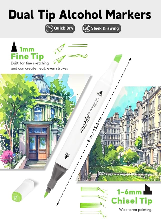 120 Colors Alcohol Markers with Free App, Chisel & Fine Tip Alcohol-Based Marker Set for Adults Kids, Dual Tip Artist Markers for Drawing, Coloring Illustration, Painting and Great Gift Idea