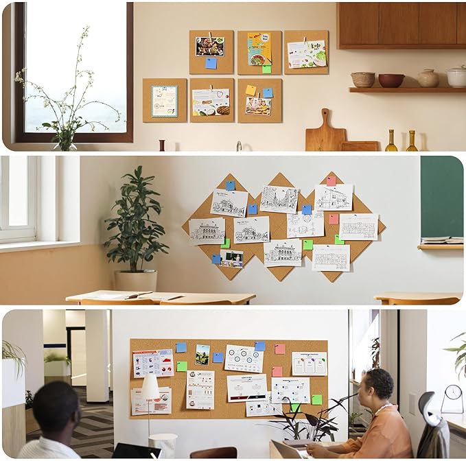 MaxGear Large Cork Board for Wall 36" x 24", 6 Pack Cork Board Tiles with 20 Pushpins & Safe Removable Adhesive Tabs, 12" x 12" Corkboards for Office, School & Home