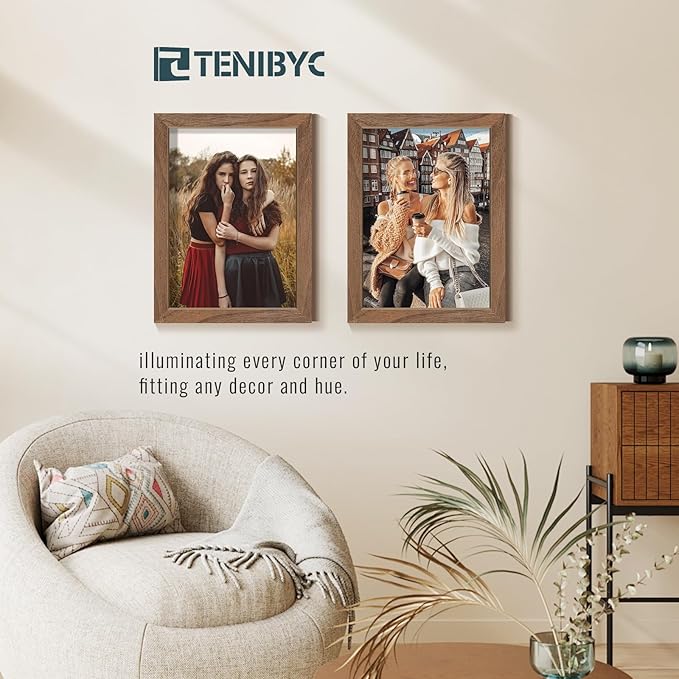 9x12 Frame 4 Pack - Brown Woodgrain, HD Tempered Glass, Natural Walnut Picture Frame 9 x 12, Table or Wall Display