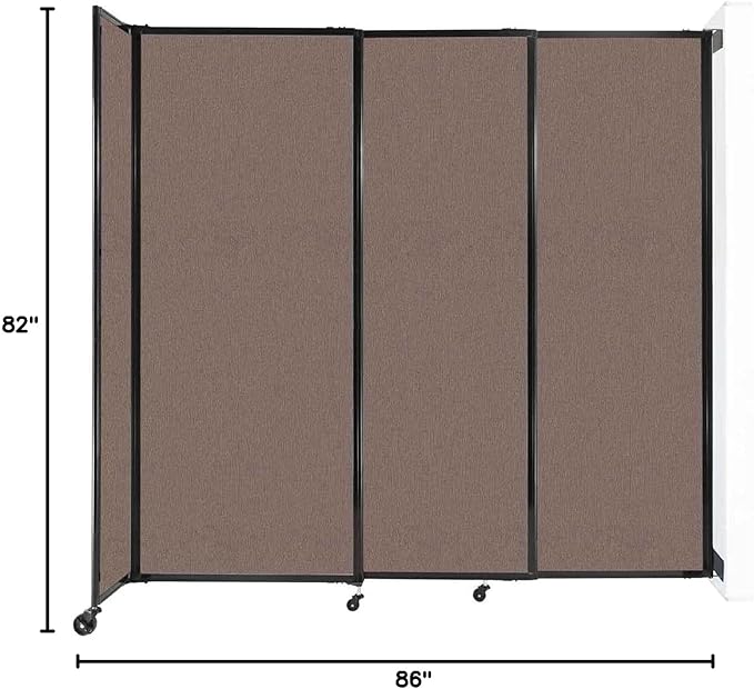Wall-Mounted Sliding StraightWall Room Divider | Adjustable Widths | Locking Wheels | Room Separator | Up to 7'2" Wide x 6'10" Tall Latte Fabric Panels