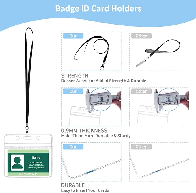 RexID ID Badge Holder with Clip Badge Reels Clear Plastic Name Tag Badge ID Card Name Tags (25 Pcs (Horizontal), Black)