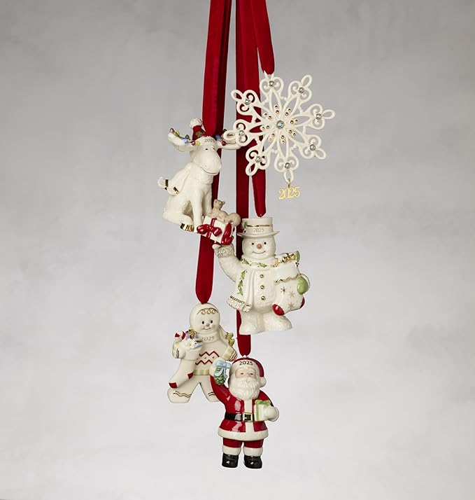 Lenox Ornament, 2025 Snowman with Stocking Christmas Ornament, Made from Porcelain Featuring Gold Accents and Hanging Cord, Snowman with Stocking Design, Christmas Tree Decorations (White, 1 Piece)