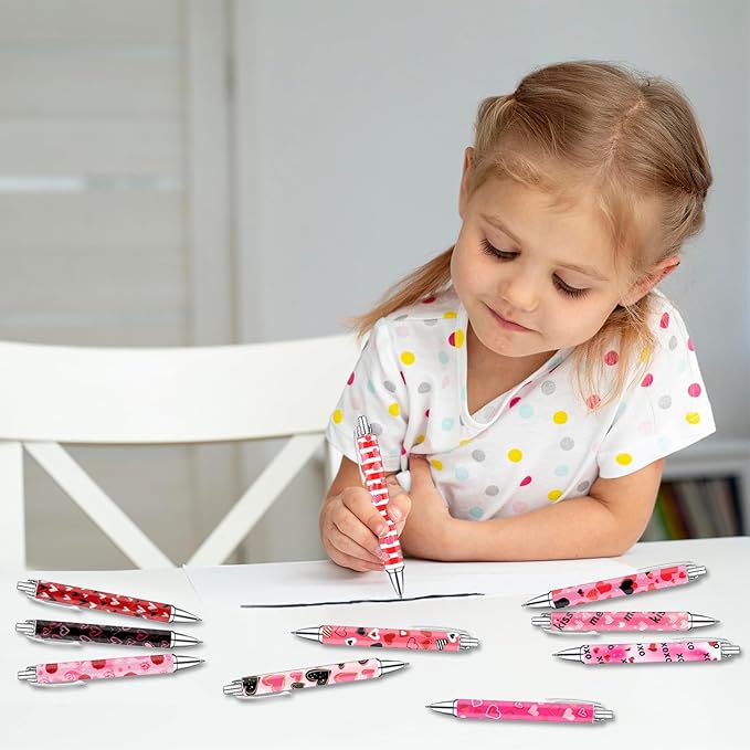 Heart Pens Set – Cute Pink & Red Heart-Shaped Gel Pens for Girls, Women, and Kids – Lovely Writing Stationery for School or Office – Perfect Thanksgiving, Christmas, and New Year Gift, 10 Pack