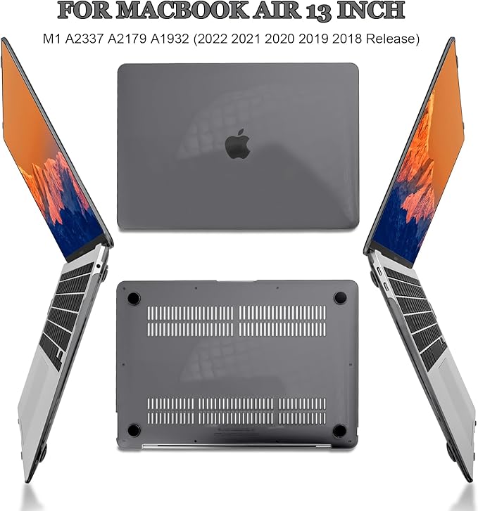 Compatible with MacBook Air 13 inch Case 2021 2020 2019 2018 Release M1 A2337 A2179 A1932, Plastic Hard Shell Cover Keyboard Skin Screen Film for MacBook Air 13 Inch M1 Case, Crystal Black