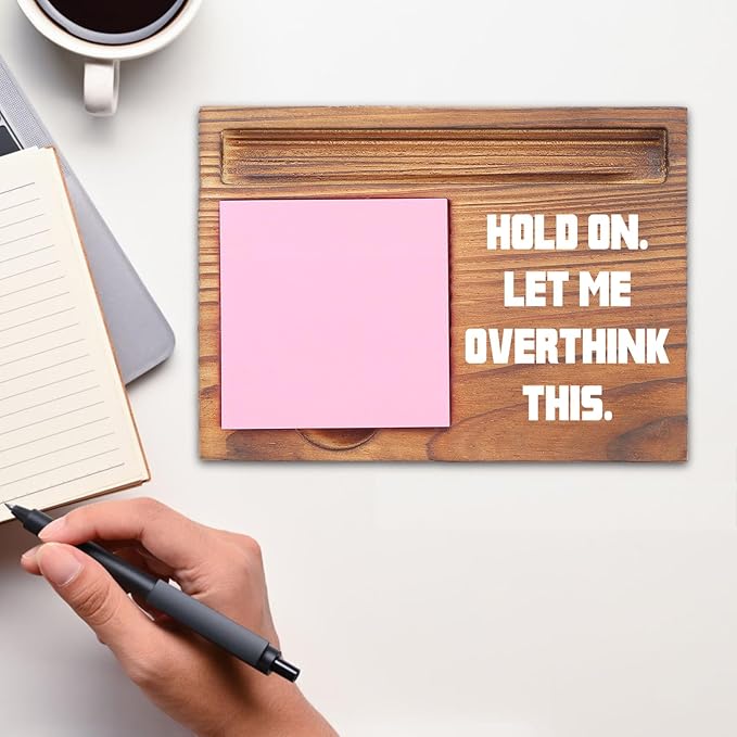 Let Me Overthink This Sticky Note Holder, Funny Office Desk Organizer, Anxiety Humor Gift for Coworkers, Friends, Self-Stick Note Pad Holders EDP127