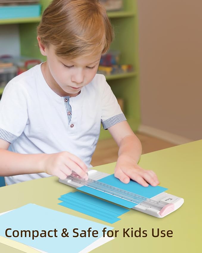 Firbon 3-in-1 Paper Cutter, 9" Compact A5 Paper Trimmer with Straight Cut, Scoring & Perforating Blades for Cardstock, Scrapbooking, Crafting, Labels & Home Office (Pink)