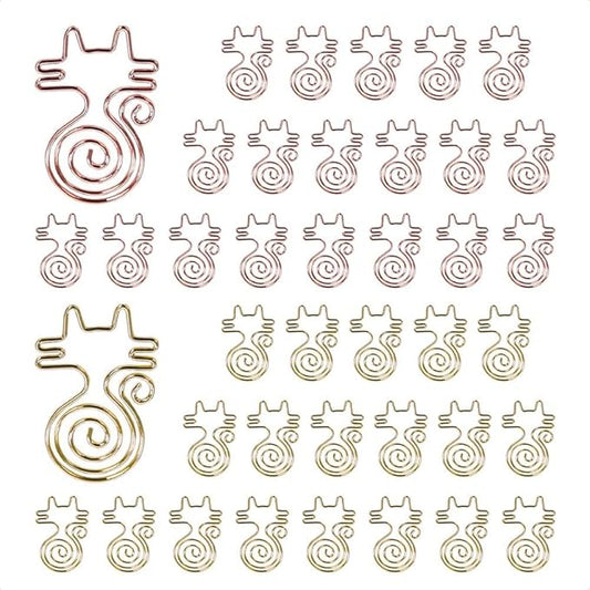 OWLFAVO 40pcs Cat Shape Paper Clips with Clear Box, Rose Gold and Yellow Gold, Funny Cute Paperclips Bookmarks Planner Clips for Fun Office Supplies School Gifts Wedding Decoration