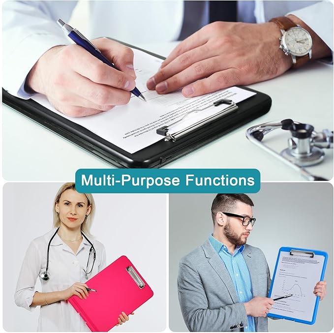 10 Pieces Clipboard with Storage Plastic Storage Clipboard Nursing Clip Board Foldable Clip Board with Low Profile Clip for Home Office School, Size 9.5 x 13.5 Inch(Bright Color)