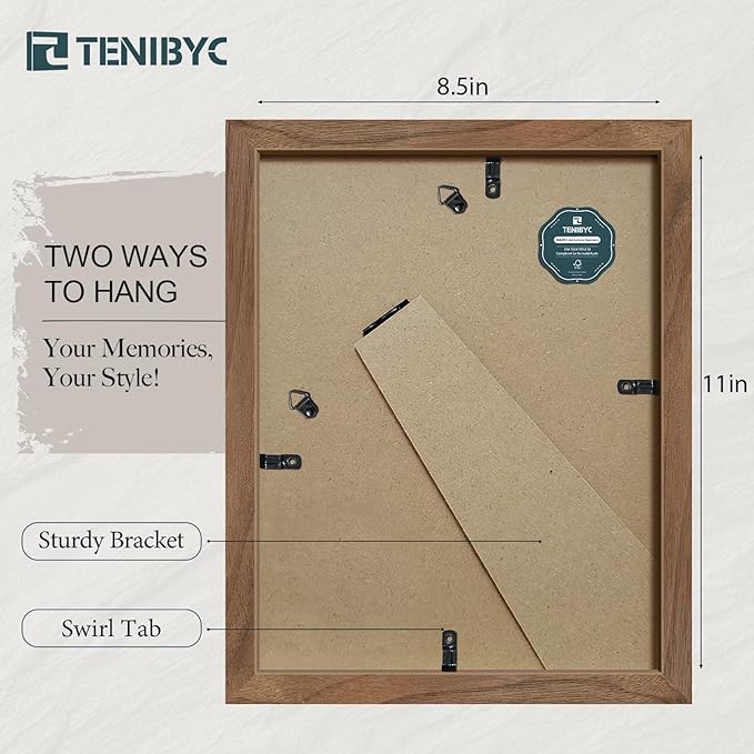 8.5x11 Walnut Picture Frame with HD Glass - 3pk, Natural Solid Wood Picture Poster Frame, Wall Gallery Frame