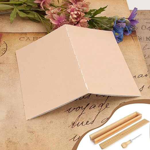 Book Binding Cradle, Wood Bookbinding Punching Cradle with an Awl, Bamboo Signature Punching Cradle with Piercing Guide 5 mm Hole Spacing, Portable Book Binding Tools Kits for Book DIY Crafts