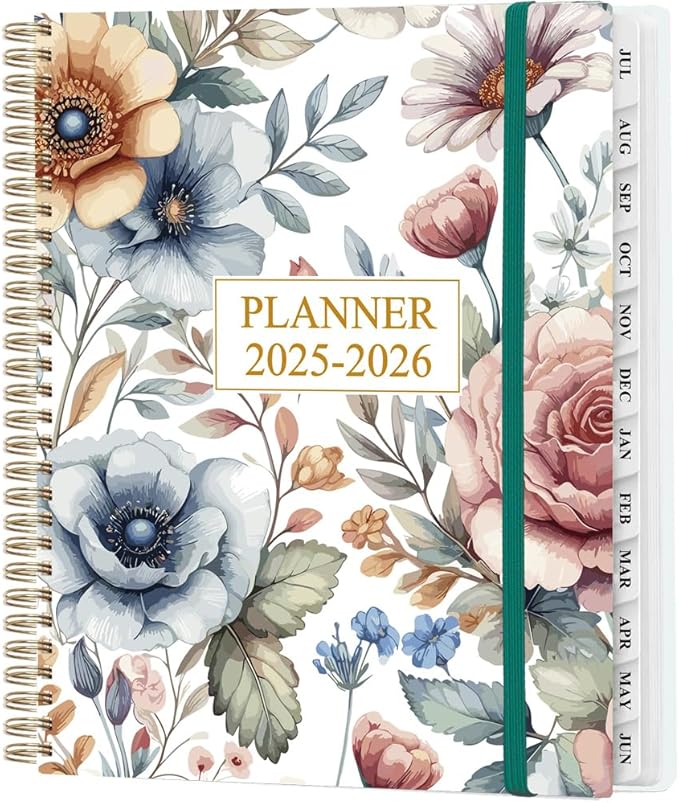 Planner 2025-2026 - Weekly & Monthly Planner from July 2025 to June 2026, Agenda 2025 2026 with Inner Pocket, Elastic Band, 8.5" x 11", Colorful Large Flower