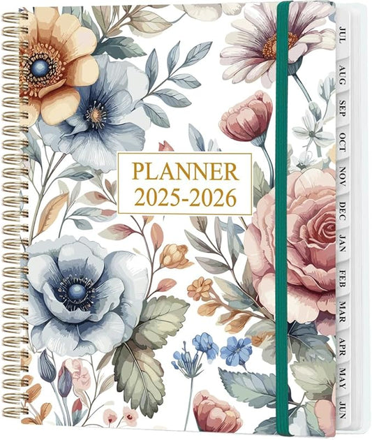 Planner 2025-2026 - Weekly & Monthly Planner from July 2025 to June 2026, Agenda 2025 2026 with Inner Pocket, Elastic Band, 8.5" x 11", Colorful Large Flower
