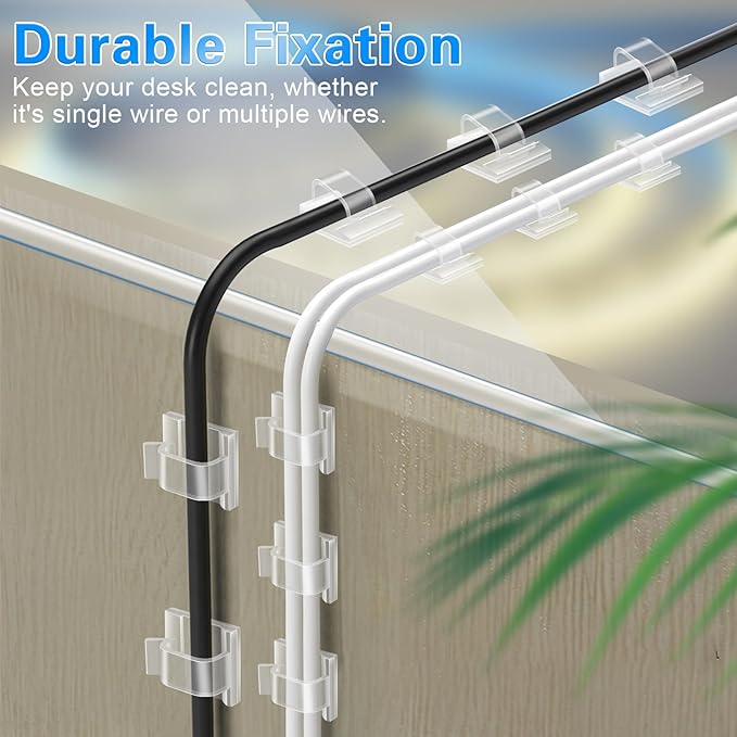 120PCS XHF Adhesive Cable Wire Clips Clear, Cable Holder Staples Outdoor Cable Management Wire Organizer Cord for Under Desk, Car, Wall, TV PC Ethernet Cable