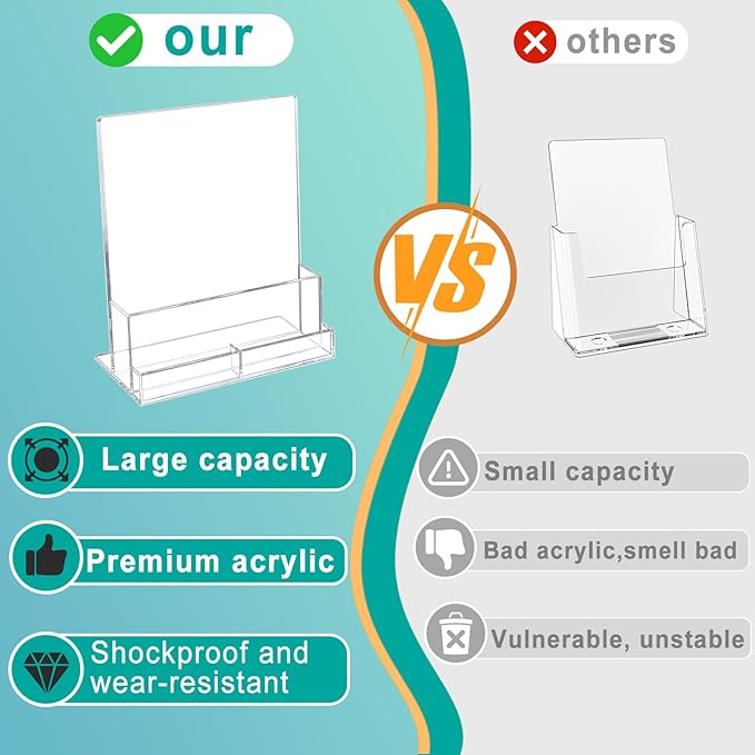 2 Pack Acrylic Brochure Holder 8.5 x 11 Inch with Business Card Holder, Clear Acrylic Brochure Holders Plastic Flyer Display Stand for Magazine, Pamphlet, Booklets, Menu, Journals, Literature