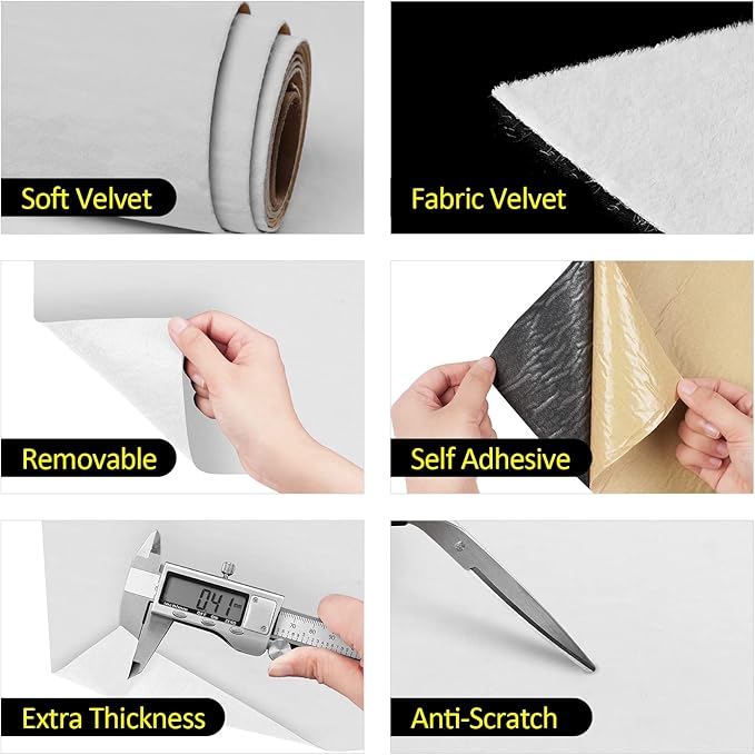 FunStick 15.8"x240" White Contact Paper Self Adhesive Velvet Flocking Liner for Jewelry Drawer Liner Soft White Velvet Felt Fabric Wallpaper Peel and Stick Shelf Liner Roll for Dresser Cabinets Walls