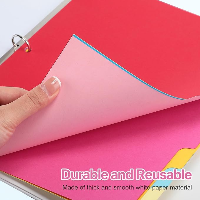Thenshop 192 Pieces 24 Sets Binder Dividers with Tabs Bulk 8.5 x 11 Inch Write & Erase Big Paper 8 Tab Dividers for 3 Ring Binder(Colorful)