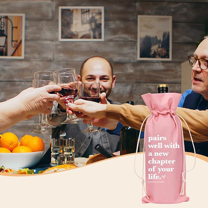Pink Funny New Chapter Wine Bag New Beginnings Gifts for Women Men Farewell Gifts for Friends Going Away Gifts for Coworkers Women Men Moving Away Gifts for Friends New Teacher Gifts