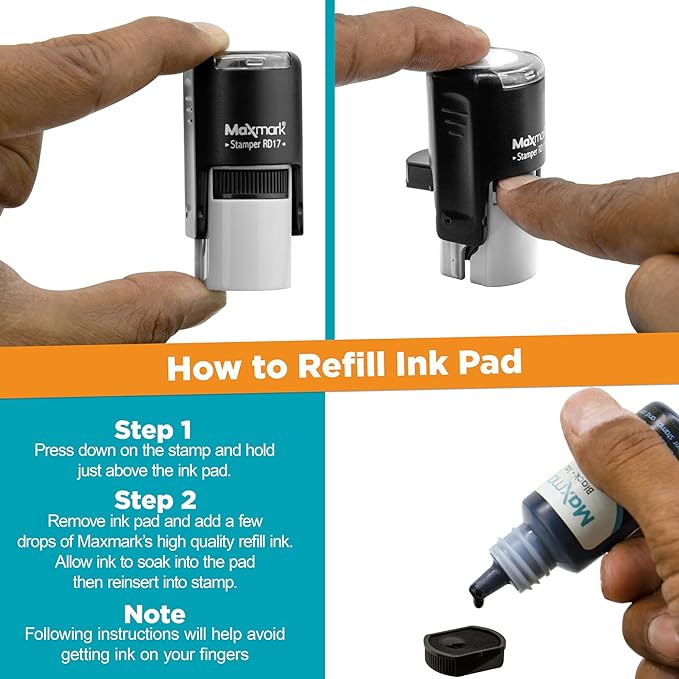 MaxMark Custom Round Self Inking Small Signature Stamp - 15 Colors to Choose