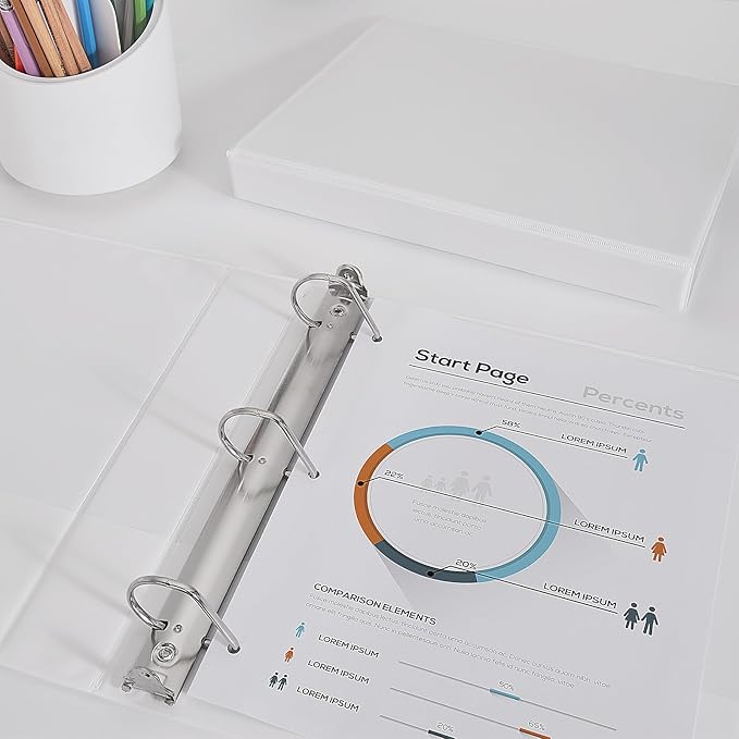 Comix Sturdy 3-Ring-Binder 1-inch D Ring Binders Hold 225 Sheets of 8.5" x 11" Paper, 8 Pack (White)