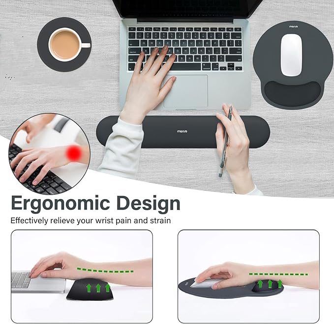 MOSISO Wrist Rest Support for Mouse Pad&Keyboard Set, Circle Curved Ergonomic Mousepad&Coaster Non-Slip Base Home/Office Pain Relief&Easy Typing Pad with Soft Cloth&Silicone Lining, Slate Gray